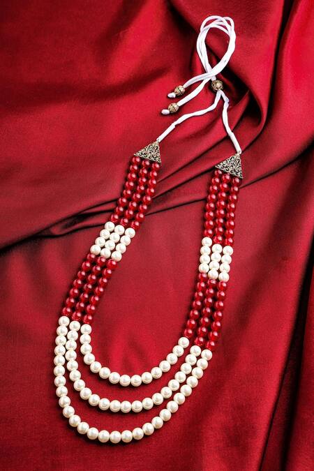 Shop_Cosa Nostraa_Red Poise Embellished Mala _at_Aza_Fashions