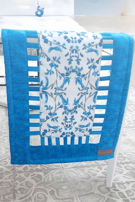 Buy_Throwpillow_Blue Polyester Printed Chinoiserie Table Runner_Online_at_Aza_Fashions