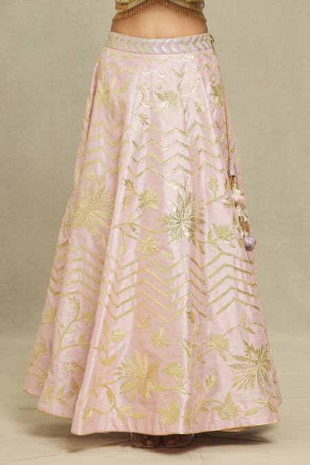 Vandana Sethi_Pink Silk Embroidery, Gota Patti Halter Neck Blouse Bridal Lehenga Set _at_Aza_Fashions