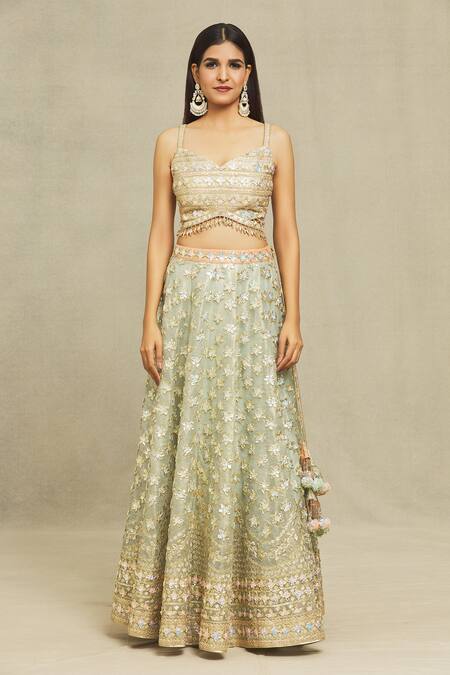 Buy Vandana Sethi Green , Silk Gota Patti, Embroidered Blouse Bridal Lehenga Set Online at Aza Fashions Buy_Vandana Sethi_Green , Silk Gota Patti, Embroidered Blouse Bridal Lehenga Set _Online_at_Aza_Fashions