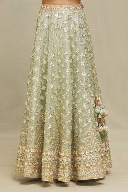 Vandana Sethi Green , Silk Gota Patti, Embroidered Blouse Bridal Lehenga Set at Aza Fashions Vandana Sethi_Green , Silk Gota Patti, Embroidered Blouse Bridal Lehenga Set _at_Aza_Fashions