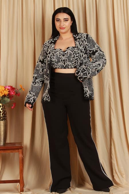 Buy Black Banana Crepe Hand Embroidered Bustier Jacket With Pant Set For  Women by Majestic By Japnah Online at Aza Fashions.