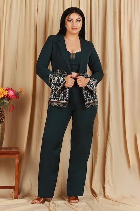 Majestic By Japnah Cutdana Pearl Embellished Jacket Pant Set 