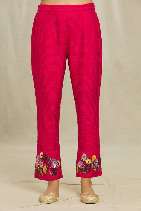 Shop Bhusattva Red Organic Silk Hand Embroidered Resham V Neck Angarkha And Pant Set Online at Aza Fashions Shop_Bhusattva_Red Organic Silk Hand Embroidered Resham V Neck Angarkha And Pant Set _Online_at_Aza_Fashions