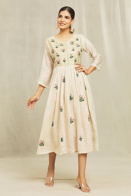 Bhusattva Organic Silk Floral Embroidered Dress 