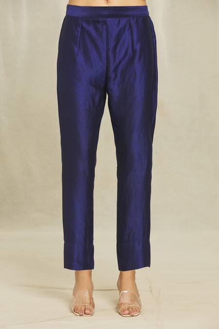 Bhusattva Blue Organic Silk Hand Embroidered Floral Scoop Anarkali And Pant Set at Aza Fashions Bhusattva_Blue Organic Silk Hand Embroidered Floral Scoop Anarkali And Pant Set _at_Aza_Fashions