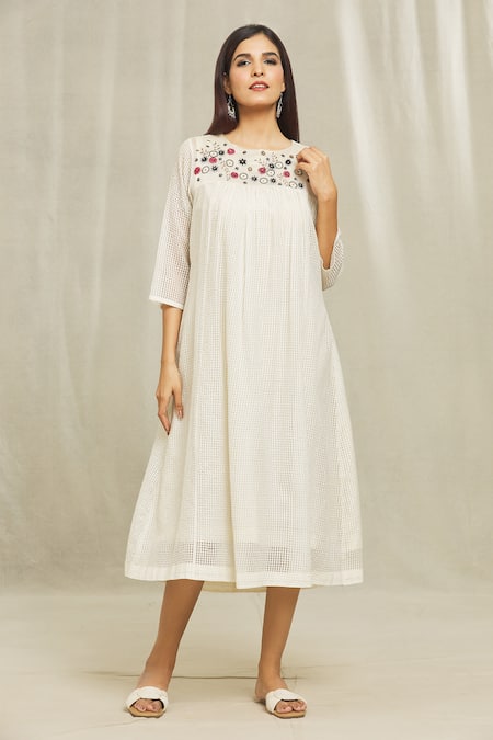Bhusattva Floral Embroidered Yoke Dress 