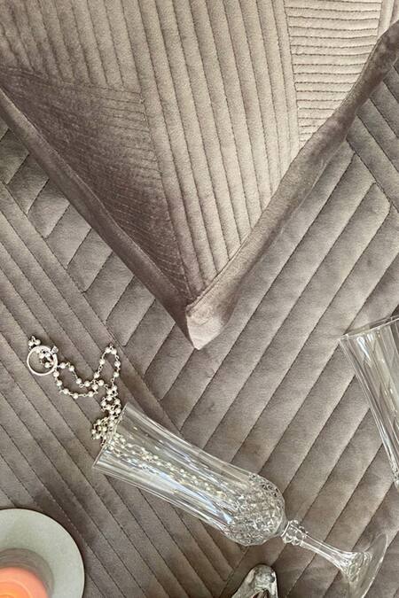 Sadyaska_Silver Velvet Pile Quilted Bedsheet Set_Online_at_Aza_Fashions