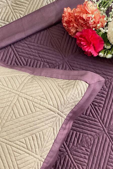 Buy_Sadyaska_Purple 300tc Cotton Quilted Reversible Bedsheet Set_Online_at_Aza_Fashions