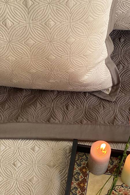 Sadyaska_Beige 300tc Cotton Quilted Reversible Bedsheet Set_Online_at_Aza_Fashions
