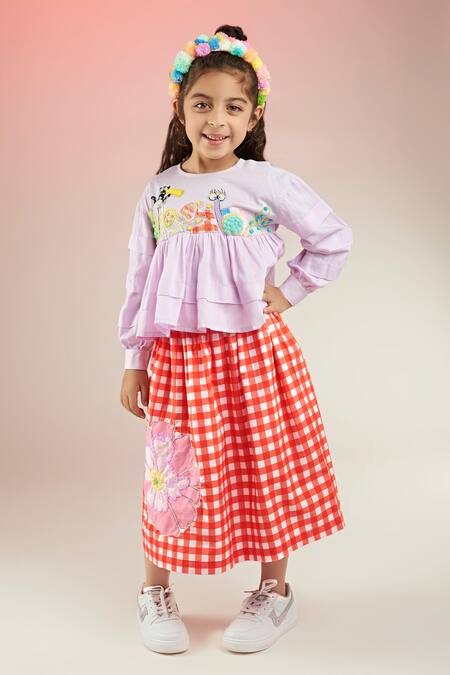Joey & Pooh_Purple , Satin Sequins, Beads Hand Embroidered Top With Skirt_Online_at_Aza_Fashions