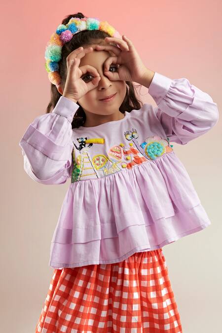 Shop_Joey & Pooh_Purple , Satin Sequins, Beads Hand Embroidered Top With Skirt_Online_at_Aza_Fashions