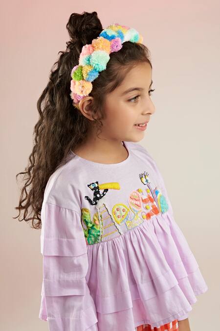 Joey & Pooh_Purple , Satin Sequins, Beads Hand Embroidered Top With Skirt_at_Aza_Fashions