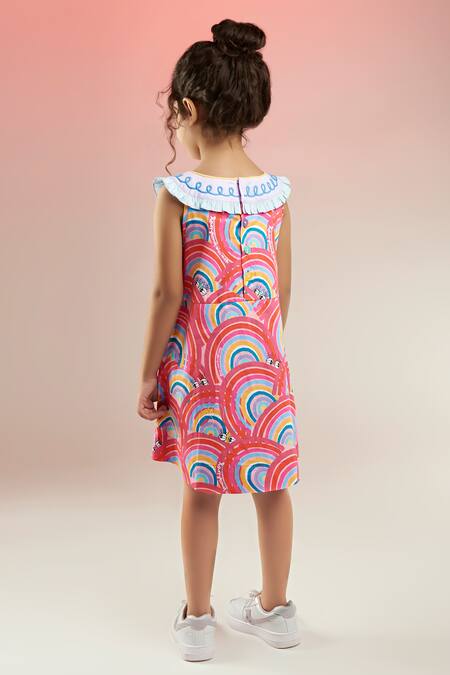 Shop Joey & Pooh Multi Color Cotton Rainbow Print Dress at Aza Fashions Shop_Joey & Pooh_Multi Color Cotton Rainbow Print Dress_at_Aza_Fashions