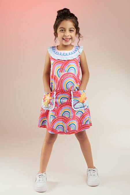 Joey & Pooh Multi Color Cotton Rainbow Print Dress Online at Aza Fashions Joey & Pooh_Multi Color Cotton Rainbow Print Dress_Online_at_Aza_Fashions