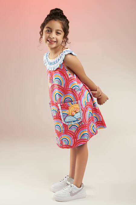 Buy Joey & Pooh Multi Color Cotton Rainbow Print Dress Online at Aza Fashions Buy_Joey & Pooh_Multi Color Cotton Rainbow Print Dress_Online_at_Aza_Fashions