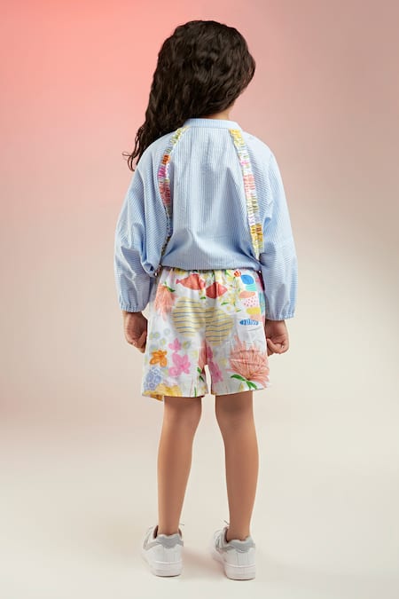 Joey & Pooh Stripe & Floral Print Jacket With Shorts 