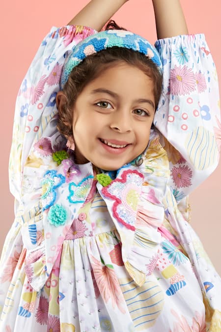 Buy_Joey & Pooh_Multi Color Cotton Satin Sequins, Embroidery Floral Vine Print Dress _Online_at_Aza_Fashions