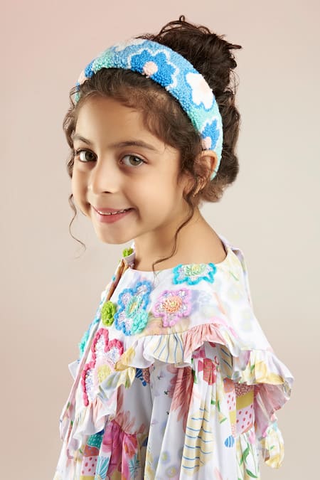 Shop_Joey & Pooh_Multi Color Cotton Satin Sequins, Embroidery Floral Vine Print Dress _Online_at_Aza_Fashions