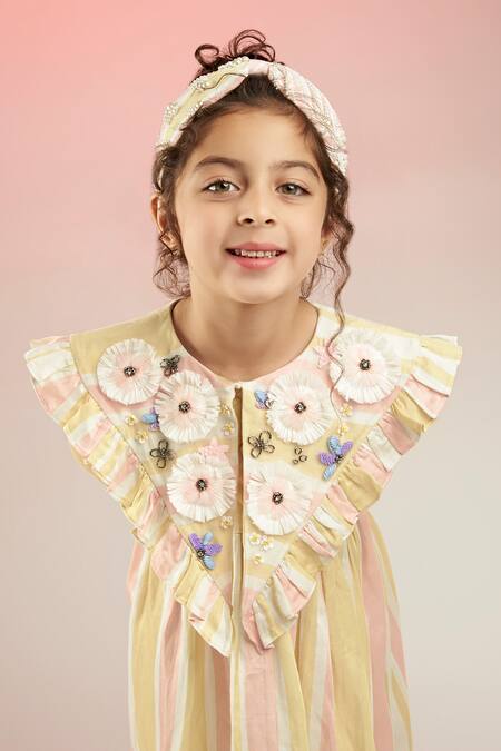 Buy_Joey & Pooh_Multi Color Modal, Satin Embroidery Placement Posies Embellished Dress _Online_at_Aza_Fashions