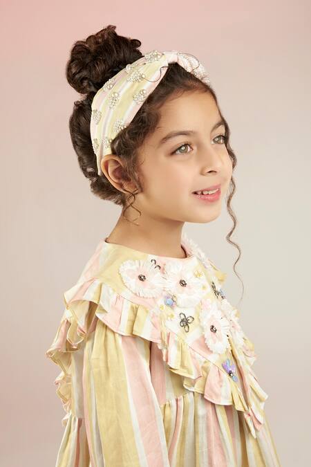 Joey & Pooh_Multi Color Modal, Satin Embroidery Placement Posies Embellished Dress _at_Aza_Fashions