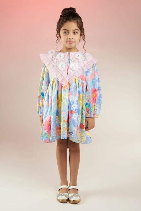 Joey & Pooh_Multi Color Modal, Satin, Organza Sequins Dandy Bloom Embroidered Dress _Online_at_Aza_Fashions