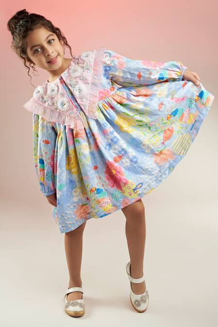 Shop_Joey & Pooh_Multi Color Modal, Satin, Organza Sequins Dandy Bloom Embroidered Dress _Online_at_Aza_Fashions