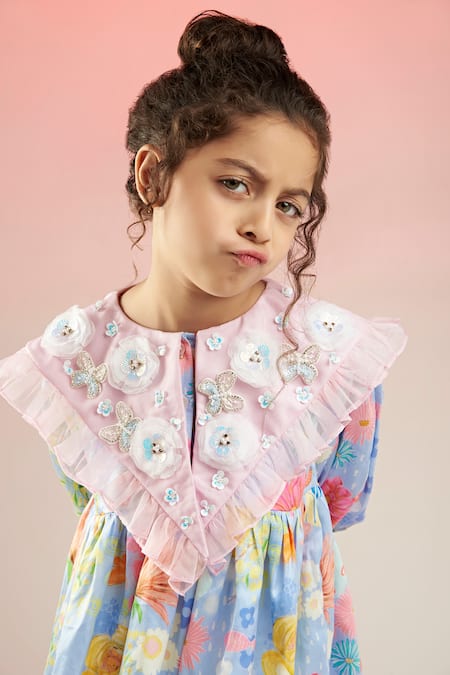 Joey & Pooh_Multi Color Modal, Satin, Organza Sequins Dandy Bloom Embroidered Dress _at_Aza_Fashions