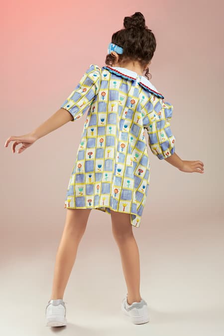 Joey & Pooh Flower Chequered Print Dress 