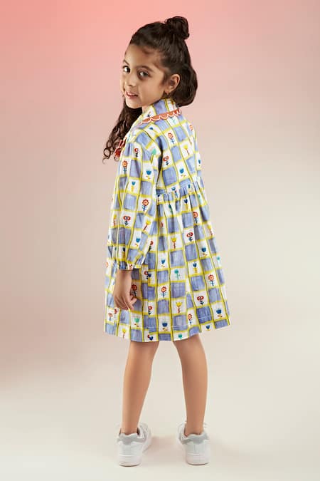 Joey & Pooh Flower Chequered Print Jacket Dress 