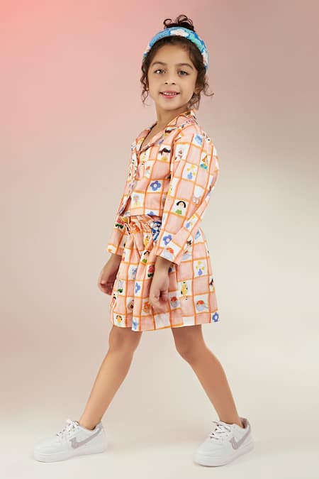 Joey & Pooh_Multi Color Cotton, Twill Summer Theme Print Jacket With Shorts _Online_at_Aza_Fashions