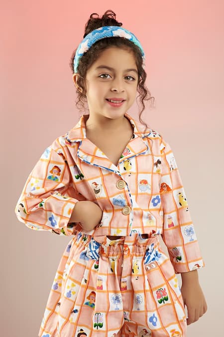 Shop_Joey & Pooh_Multi Color Cotton, Twill Summer Theme Print Jacket With Shorts _Online_at_Aza_Fashions