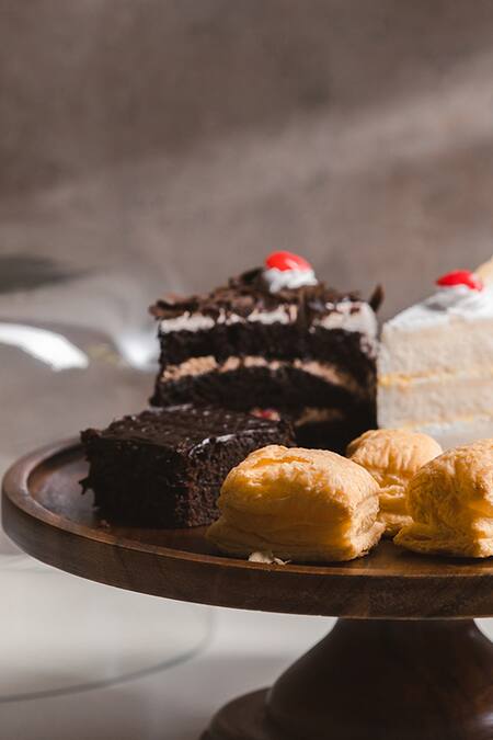 S. G. Home_Brown Wood And Glass Dessert Stand With Cloche_Online_at_Aza_Fashions