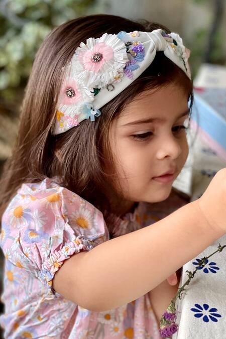 Buy_Joey and Pooh_White Fabric Flowers Embroidered Headband _Online_at_Aza_Fashions