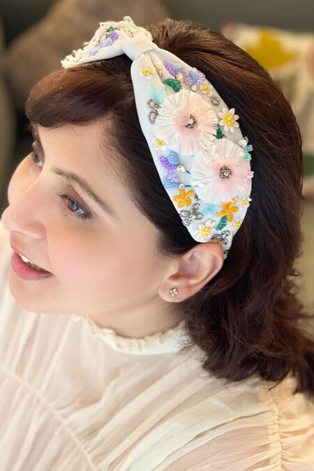Buy_Joey and Pooh_White Fabric Flowers Embroidered Headband 