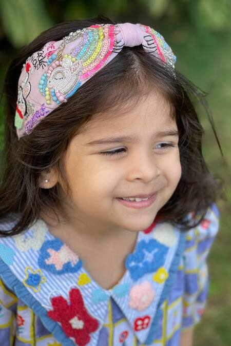 Joey And Pooh_Pink Embroidery, Rhinestones Unicorn Embellished Headband _Online_at_Aza_Fashions