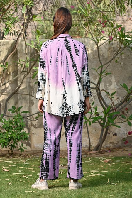 Shop_Nyaro_Pink Viscose Collared Shaded Tie Dye Shirt With Pant _at_Aza_Fashions