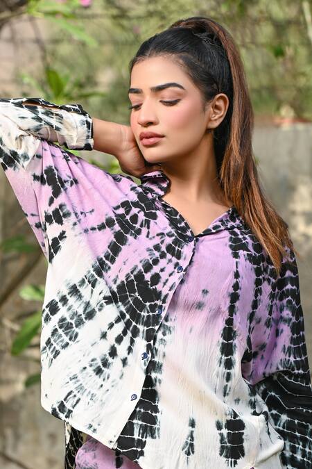 Shop_Nyaro_Pink Viscose Collared Shaded Tie Dye Shirt With Pant _Online_at_Aza_Fashions
