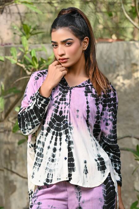 Nyaro_Pink Viscose Collared Shaded Tie Dye Shirt With Pant _at_Aza_Fashions