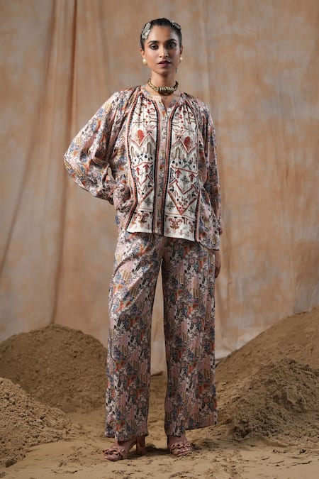 NYARO Botanic Print Shirt With Pant 