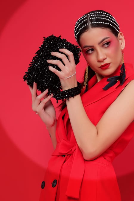 Buy_Modarta_Black Pearls, Crystals And Embellished Mini Handbag _Online_at_Aza_Fashions