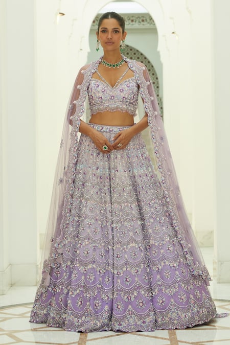 Nitika Gujral Lilac Ombre Organza Embroidered Lehenga Set 