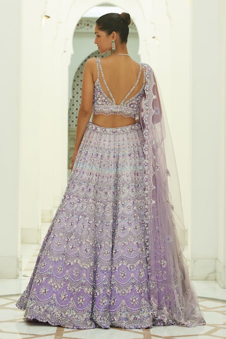 Nitika Gujral Lilac Ombre Organza Embroidered Lehenga Set 