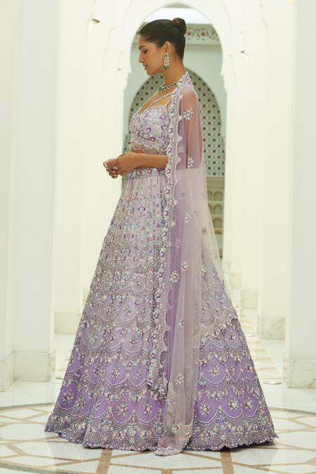 Buy Nitika Gujral Purple Organza, Satin Sequins, Crystals, Lilac Ombre Embroidered Lehenga Set Online at Aza Fashions Buy_Nitika Gujral_Purple Organza, Satin Sequins, Crystals, Lilac Ombre Embroidered Lehenga Set _Online_at_Aza_Fashions
