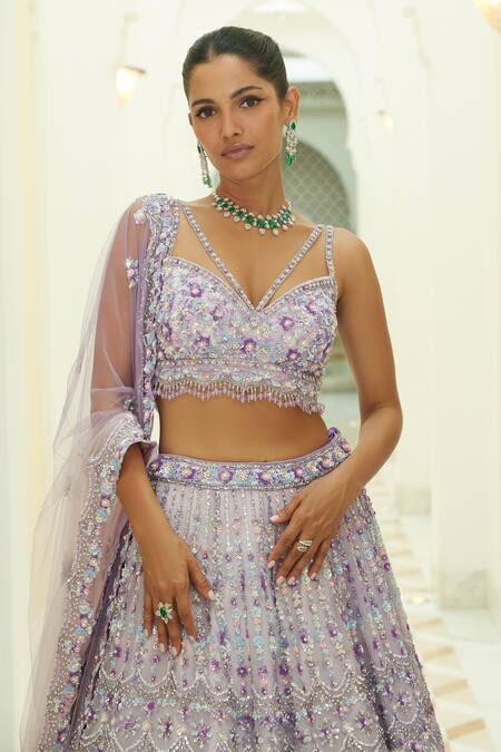 Shop Nitika Gujral Purple Organza, Satin Sequins, Crystals, Lilac Ombre Embroidered Lehenga Set Online at Aza Fashions Shop_Nitika Gujral_Purple Organza, Satin Sequins, Crystals, Lilac Ombre Embroidered Lehenga Set _Online_at_Aza_Fashions