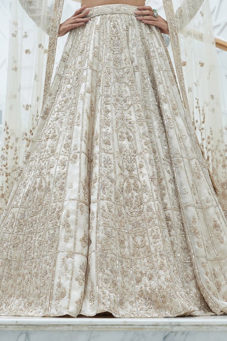 Nitika Gujral_Off White Organza, Satin Sequins, Crystals, Beads Embroidered Bridal Lehenga Set _Online_at_Aza_Fashions