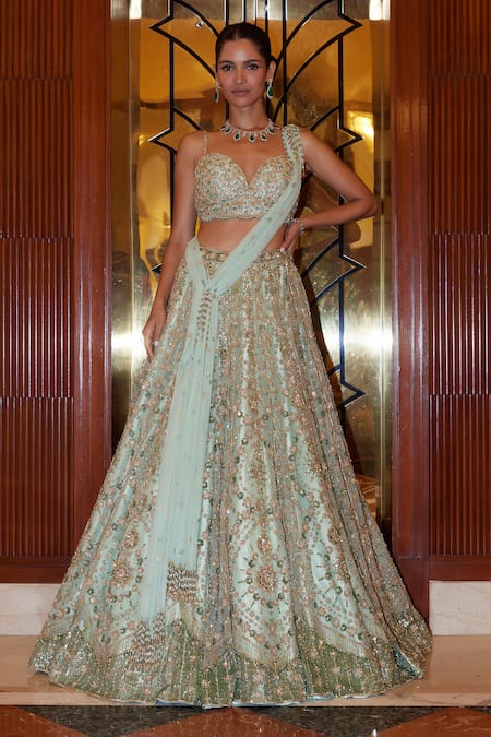 Nitika Gujral Floral Bloom Crystal Embroidered Bridal Lehenga Set 