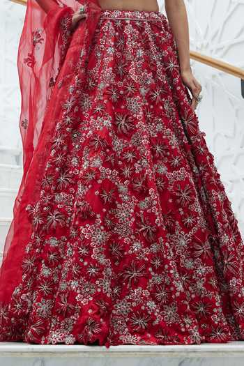 Nitika Gujral Red Silk, Organza Sequins, 3d Rafflesia Bloom Embellished Bridal Lehenga Set Online at Aza Fashions Nitika Gujral_Red Silk, Organza Sequins, 3d Rafflesia Bloom Embellished Bridal Lehenga Set _Online_at_Aza_Fashions