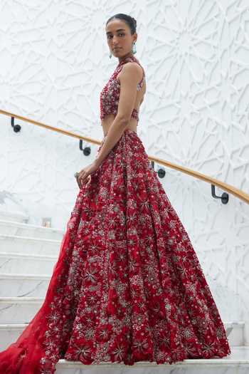 Buy Nitika Gujral Red Silk, Organza Sequins, 3d Rafflesia Bloom Embellished Bridal Lehenga Set Online at Aza Fashions Buy_Nitika Gujral_Red Silk, Organza Sequins, 3d Rafflesia Bloom Embellished Bridal Lehenga Set _Online_at_Aza_Fashions