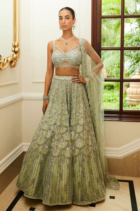 Fusionic Green & Silver-Toned Embroidered Mirror Work Semi-Stitched Lehenga  & Unstitched Blouse With Dupatta Price in India, Full Specifications &  Offers | DTashion.com